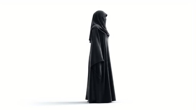 Mysterious Figure in Black Niqab on White Background