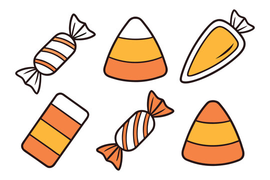 Orange white yellow candy corn and wrapped sweets halloween treat