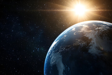 3D view of Earth's orbit showing equinox position, sun rays striking equator perpendicularly, clear celestial composition