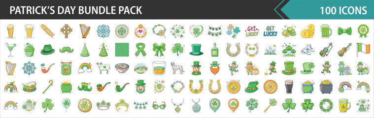 St. Patrick's Day & Irish Culture Vector Icons Bundle Pack - Flat Design Illustrations for Celebration & Luck