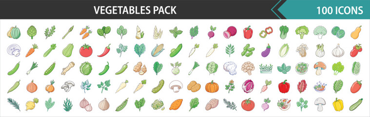 Fresh Vegetables & Healthy Food Vector Icons Pack - Flat Design Illustrations for Nutrition & Cooking