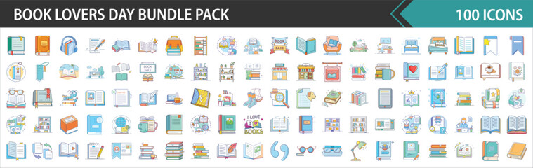 Book Lovers Day Bundle Pack - Reading, Education, and Literary Culture Vector Icons Collection