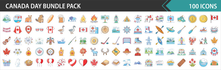 Canada Day Bundle Pack - Comprehensive Canadian Culture, Nature, and National Holiday Vector Icons Collection