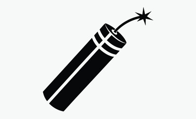 Dynamite stick silhouette, Dynamite stick with lit fuse flat vector icon for games and website  
