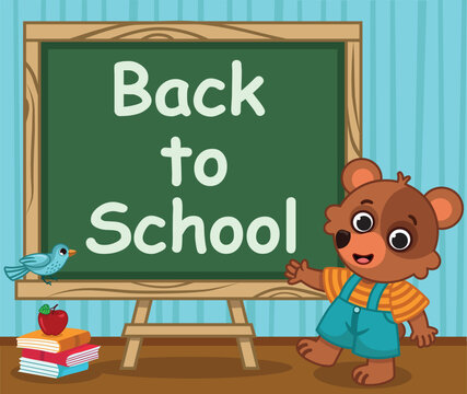 Cute Bear Back to School Vector Illustration.