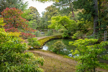 walking throught a wonderful garden near Kyoto in Japan