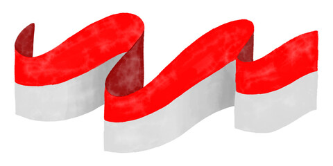 wavy indoesian flag illustration. Red and white fluttering flag banner. Indonesia independence day illustration element.