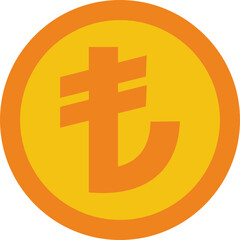 Lira currency coin icon symbol. Popular international currency sign isolated on transparent background. Turkish lira money coin sign. Vector illustration.