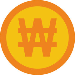 Won currency coin icon symbol. Popular international currency sign isolated on transparent background. South Korean won money coin sign. Vector illustration.