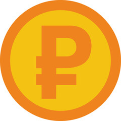 Ruble currency coin icon symbol. Popular international currency sign isolated on transparent background. Russian ruble money coin sign. Vector illustration.