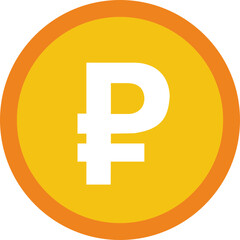 Ruble currency coin icon symbol. Popular international currency sign isolated on transparent background. Russian ruble money coin sign. Vector illustration.