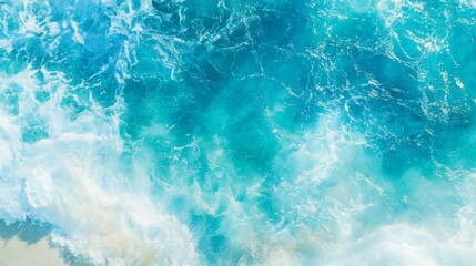 Obraz premium Azure Ocean Aerial view of turquoise waves crashing on shore,sea ,coast