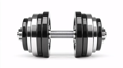 Dumbbell with metal plates for fitness and strength training workout.