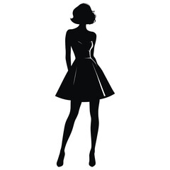 Stylish Woman in Short Cocktail Dress Silhouette - Fashion, Party & Event Apparel Design Element