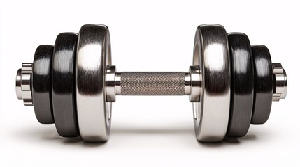 Dumbbell with metal plates for fitness and strength training equipment.