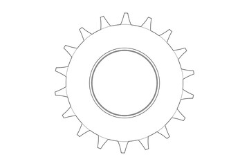 Wireframe Gear Technical Drawing Blueprint Schematic Engineering Abstract Design Element Monochrome Illustration Industrial Component Graphic Art Symbol for Technology Isolated on White.
