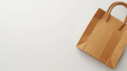 A brown paper shopping bag lies on a white surface.