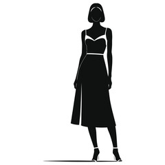 Woman in Sleeveless Summer Dress Silhouette - Fashion, Vacation & Casual Wear Design Element