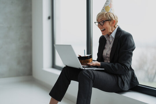 Business woman celebrating her birthday
