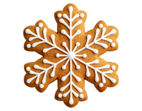 Gingerbread cookie shaped as snowflake isolated on transparent background
