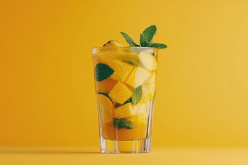 Refreshing pineapple and mint drink in a glass.