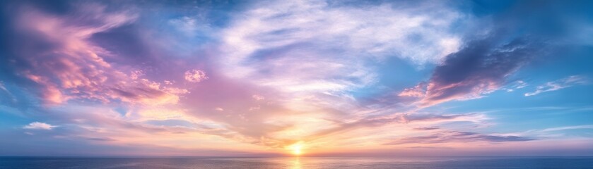 Ocean Sunset Golden Hour over Calm Waters with Vibrant Cloudscape,Seascape ,Sunrise