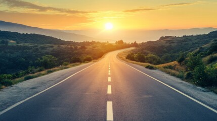 Road to Sunrise Mountain Pass Highway at Dawn, Adventure , Travel