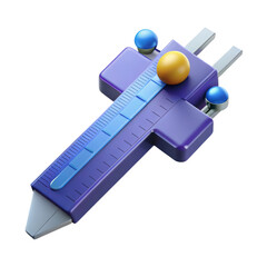 Cartoon caliper illustration high quality 3d isolated on white background with ruler and ball for measurement concept