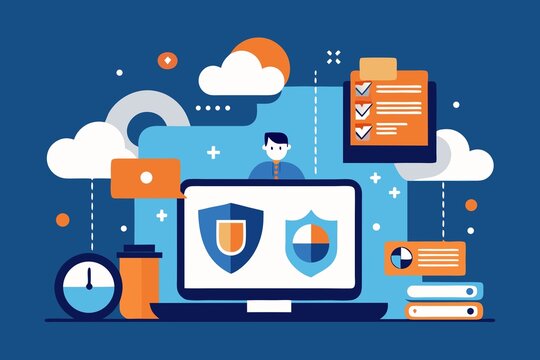 Cybersecurity and Data Protection Flat Design Illustration with Cloud and Checklist