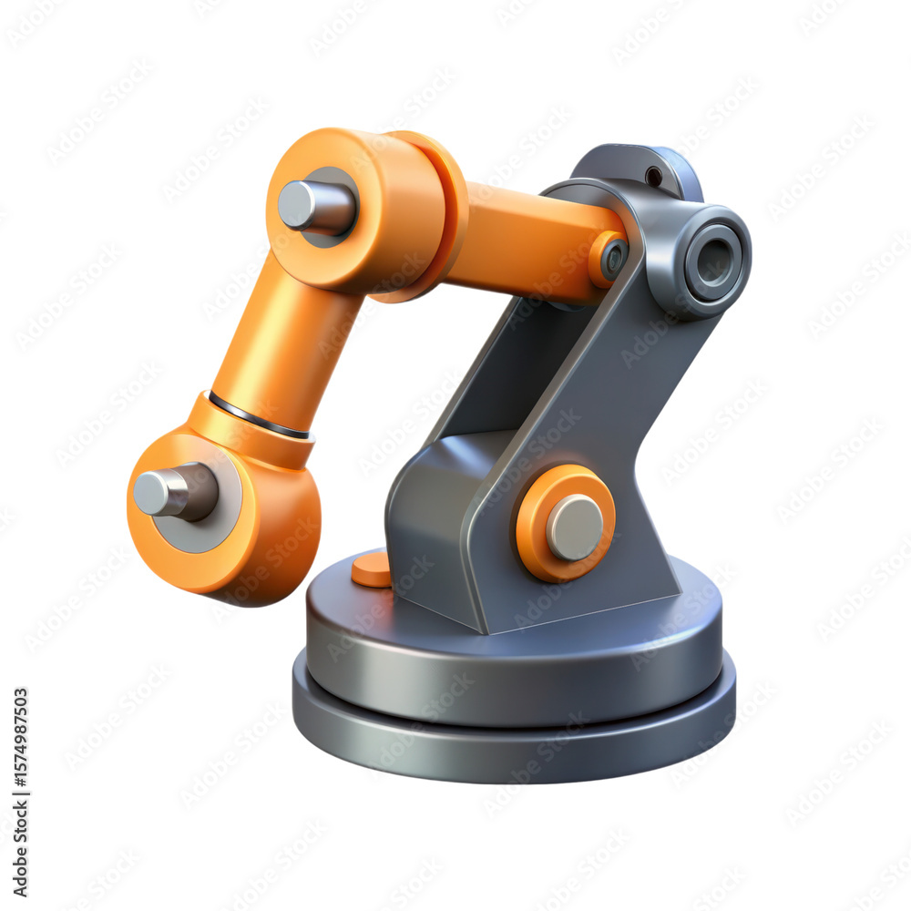 Fototapete orange and gray robotic arm high quality 3d model isolated on white background design element