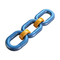 Stylized 3d blue chain with golden links high quality 3d isolated on white background connection concept secure network symbol