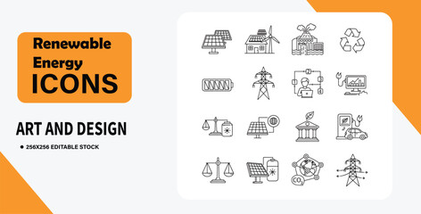 Renewable Energy Icons  Art & Design Collection of Sustainable Energy Symbols