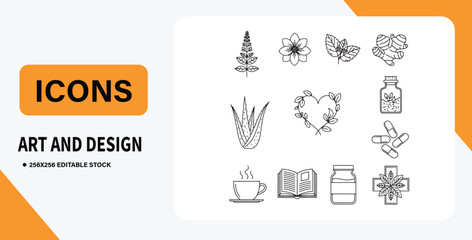 Hand-Drawn Herbal Medicine Icons Art & Design Elements