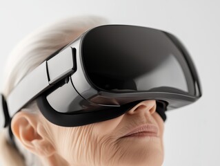 Senior woman exploring virtual reality at home