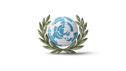 A stylized image of the globe surrounded by olive branches, symbolizing global unity and peace