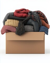 Textured Brown Cardboard Box with Assorted Women's Clothing
