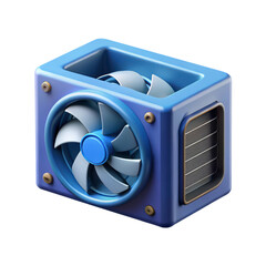 Blue computer cooling fan high quality 3d isolated on white background for desktop pc component illustration