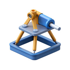 High quality 3d colorful toy machine with hydraulic press isolated on white background isometric illustration