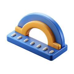 Blue and yellow semicircular protractor high quality 3d illustration isolated on white background cute style protractor for education geometry