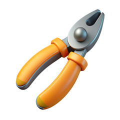 High quality 3d pliers with orange handles isolated on white background rendered for professional projects and design