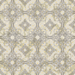 Repeating Mandala Pattern in beige and gray for spiritual or elegant backgrounds. Vector seamless border in Victorian style. Vector, illustration