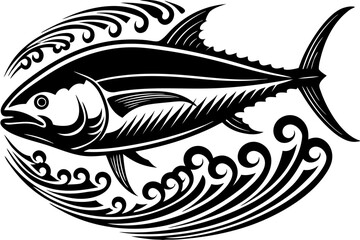 Dynamic tuna fish silhouette in motion with vibrant colors