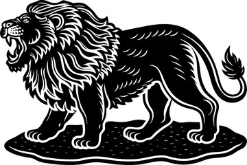 Majestic lion roaring silhouette with vibrant color accents