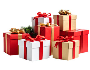 Group of Christmas gift boxes isolated on white backgroun
