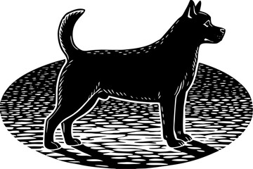 Alert standing dog silhouette in side profile clean vector graphic