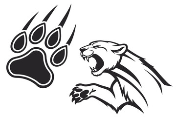 Stylized black lion paw and claw marks with vibrant color accents