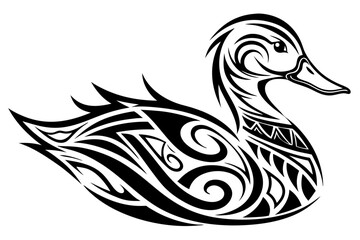 Bold tribal duck tattoo design with fluid lines in black and yellow