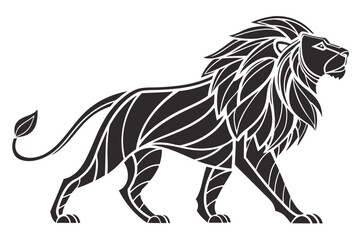 Abstract stylized lion line art with flowing mane in bold colors