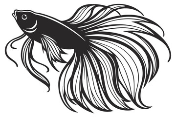 Stylized black betta fish with flowing fins and vibrant accents