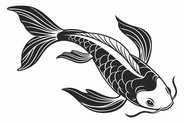 Elegant black silhouette of a koi fish gracefully swimming in water